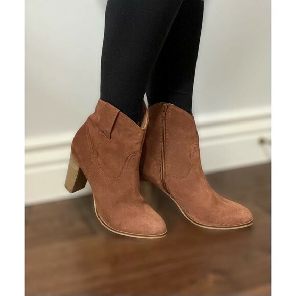 Seychelles Lori Penny Women's Western Ankle Boots Cognac Suede Size 7 - Picture 1 of 13